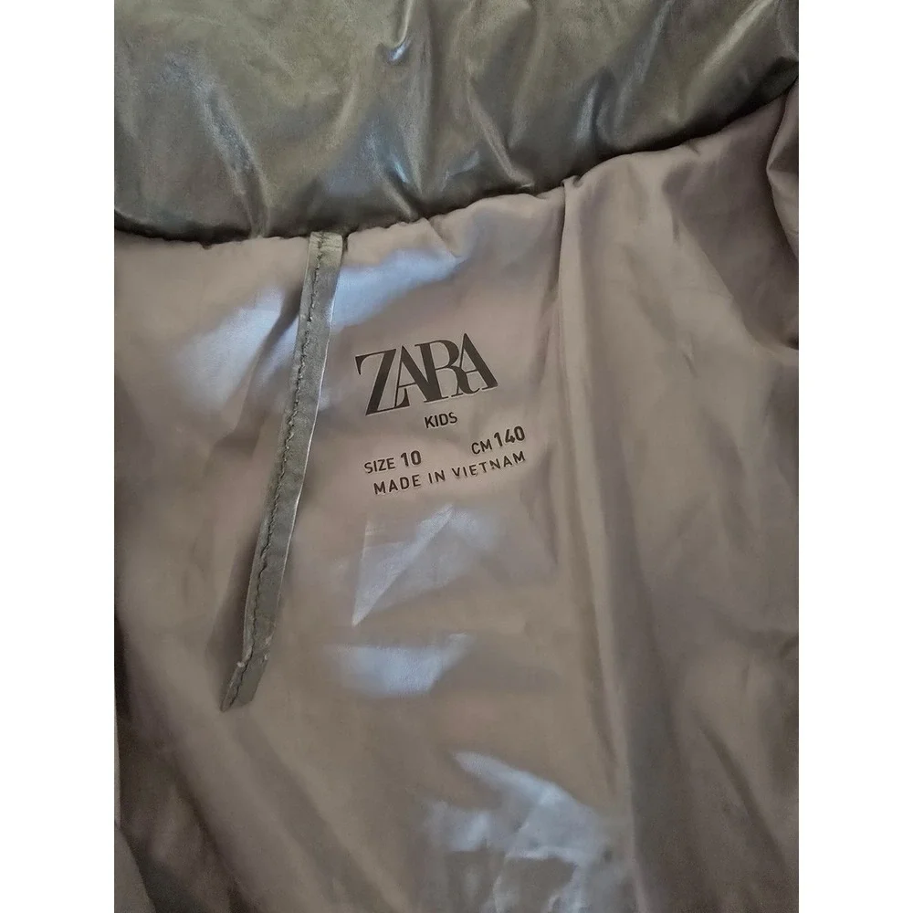 Zara‎ Puffer Jacket Kids Girls M 10 Silver Insulated Quilted